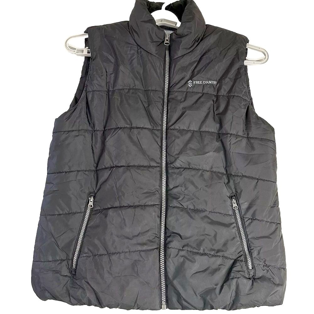 Free Country Puffer Vest Mens XL Black Quilted Full Zip Mock Neck Lightweight